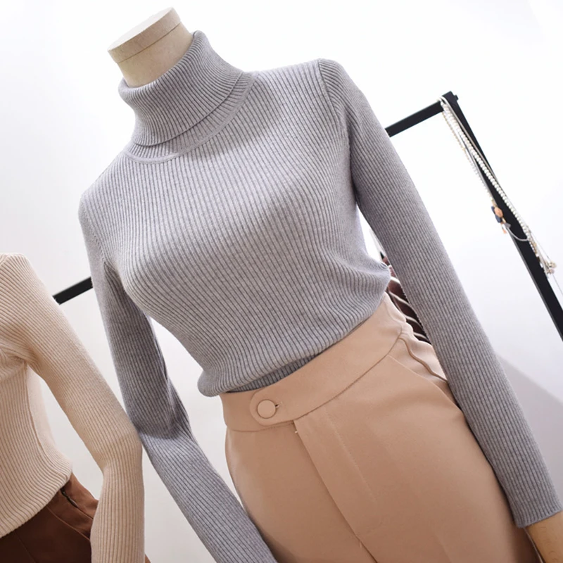 

Sweaters Women Pullovers 2020 Autumn Winter Turtleneck Warm Knitted Top Pull Femme High Elasticity Soft Female Pullover Sweater