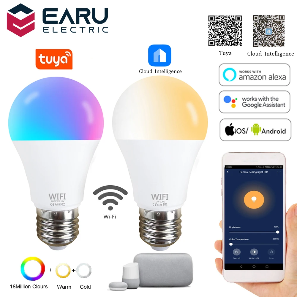 

Dimmable 15W WiFi Smart Light Bulb B22 E27 LED RGB Lamp Work with Alexa/Google Home RGB+White Dimmable Timer Function Magic Bulb