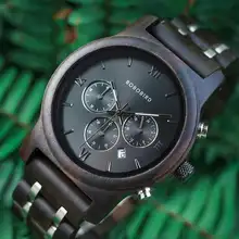 Men's Wooden Chronograph Watch with Metal Strap #4
