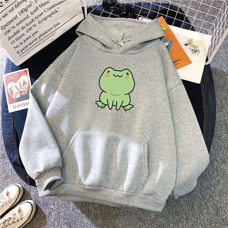 Frog Sweatshirt Loose Clothes Harajuku Long Sleeve Hooded Kawaii Hoodie for Girls Winter Hoodies Pocket Green Sweatshirts