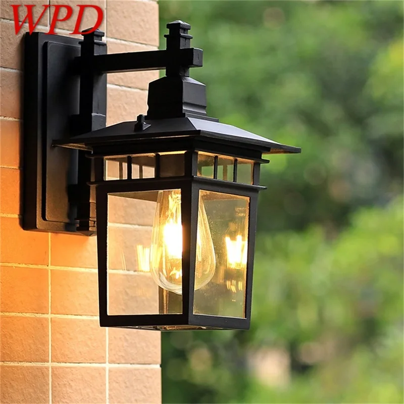 

WPD Outdoor Wall Lamp LED Classical Retro Black Light Sconces Waterproof Decorative for Home Aisle