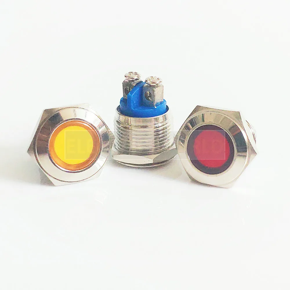 10pcs LED Metal Indicator lights 16mm round LED flat button head waterproof Signal lamp screw connection 12V indication light