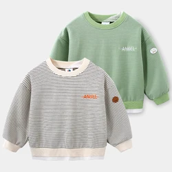 2024 Spring Autumn 2 3 4 6 8 9 10 Years Children Long Sleeve Striped Print Patchwork Pullover Kids Baby Boy Basic Sweatshirt