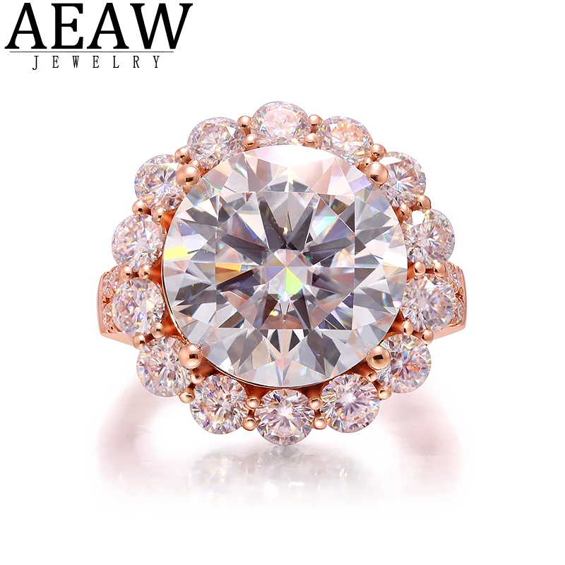 14k Rose Gold Round Brilliant Cut 10.00carart 14mm Excellent Cut DF Color VVS1 Moissanite Engagement Ring All Moissanite