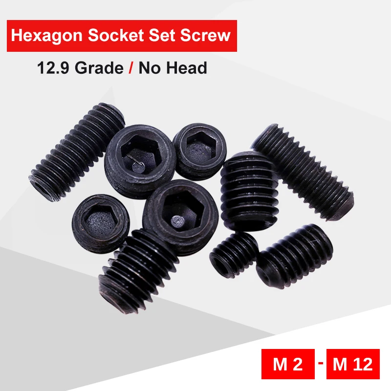 

Hex Socket Set Screw M2 M2.5 M3 M4 M5 M6 M8 M10 M12 Carbon Steel Grub Screw Grade 12.9 Black Color Match With Hex Socket Wrench