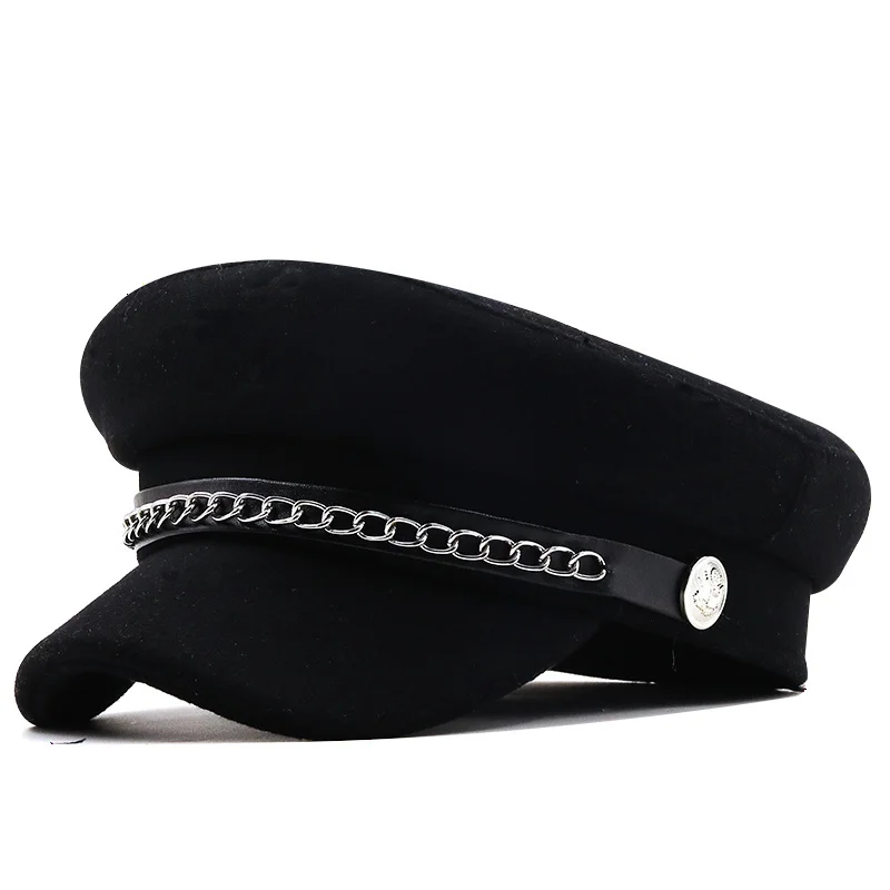 

utumn Winter Chain Black Military Berets for Women Female Flat Army Cap Salior Hat Girl Travel Berets Ladies Painters Cap