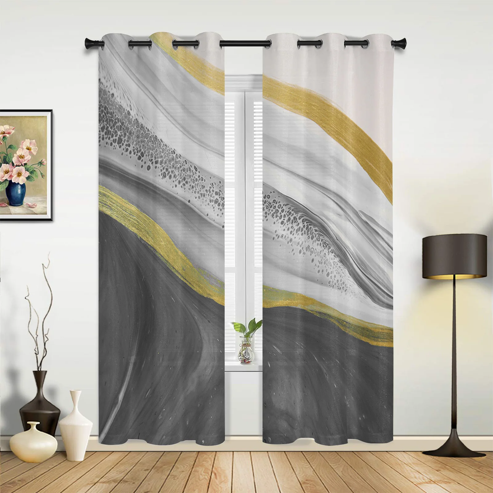 Grey Gradient Marbling Kitchen Curtain Kids Bedroom Living Room Balcony French Windows Curtain Fabric Pergola Bathroom