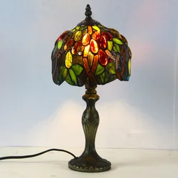 Tiffany Series European Retro Stained Glass Living Room Dining Room Bedroom Bedside Bar Table Grape Small Table Lamp E27