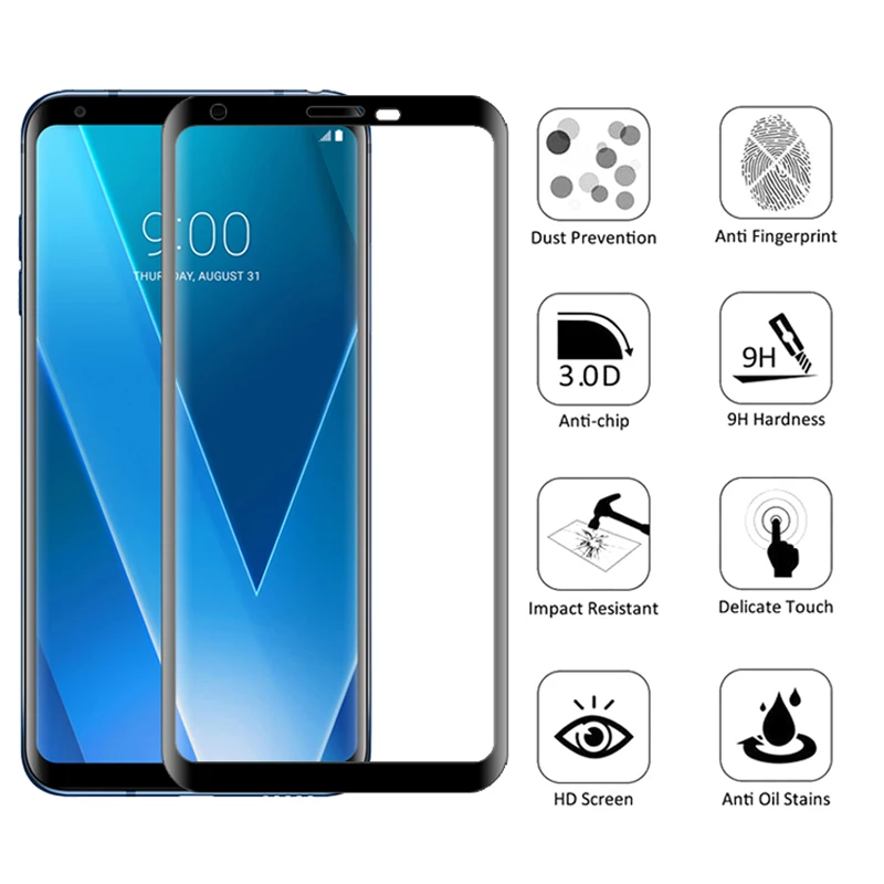 2 Pieces NicoTD Protective Glass on the For LG V30 V35 V30S ThinQ V30 V35 Plus Full Cover Screen Protector Tempered Glass Film