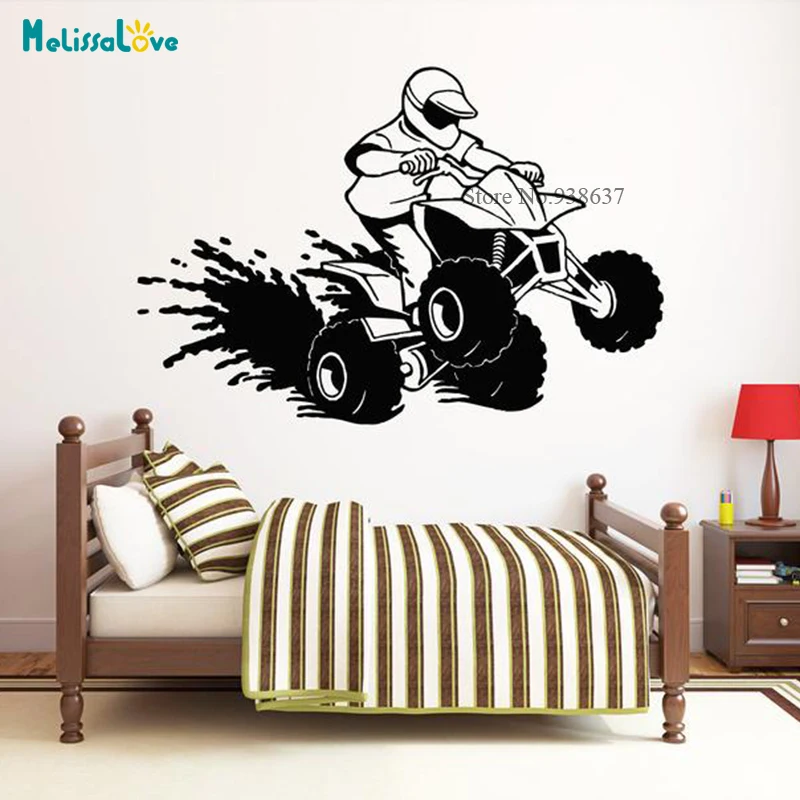 Cartoon Quad Bike Sticker Boy Room Decal Mountain motorcycle Sports Wall Art Mural Removable Vinyl Handmade Wall Stickers BB331