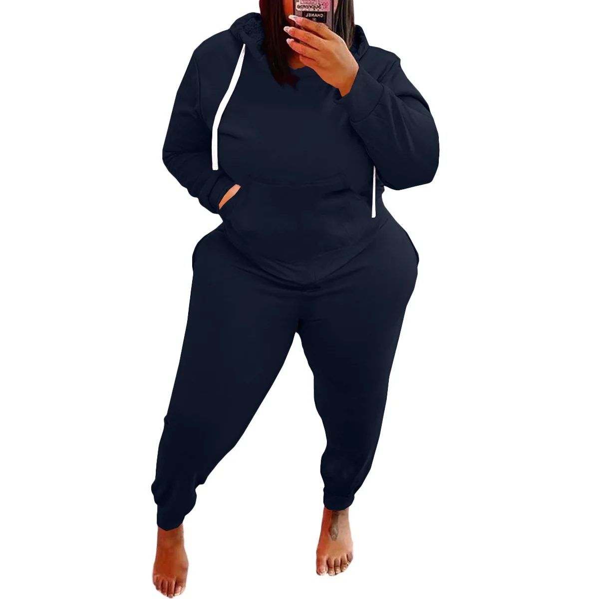 3XL 4XL 5XL Plus Size Sets Women Clothing Solid Color Long Sleeve Hoodies Sport Casual 2 Two Piece Pants Suits Winter Outfits