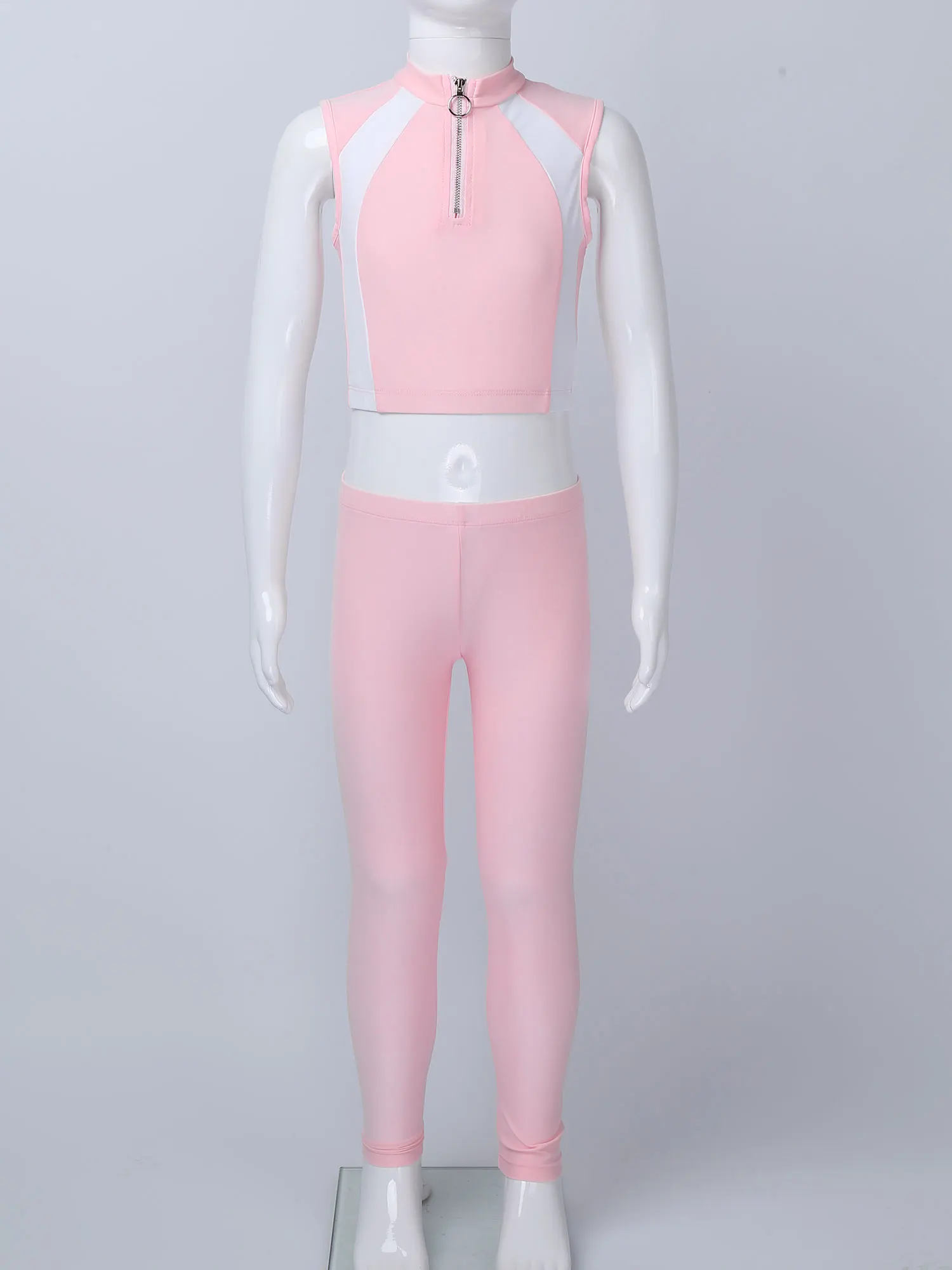 2 pezzi bambini ragazze abbigliamento sportivo colletto alla coreana senza maniche cerniera top corto e pantaloni set bambini ginnastica corsa esercizio abbigliamento