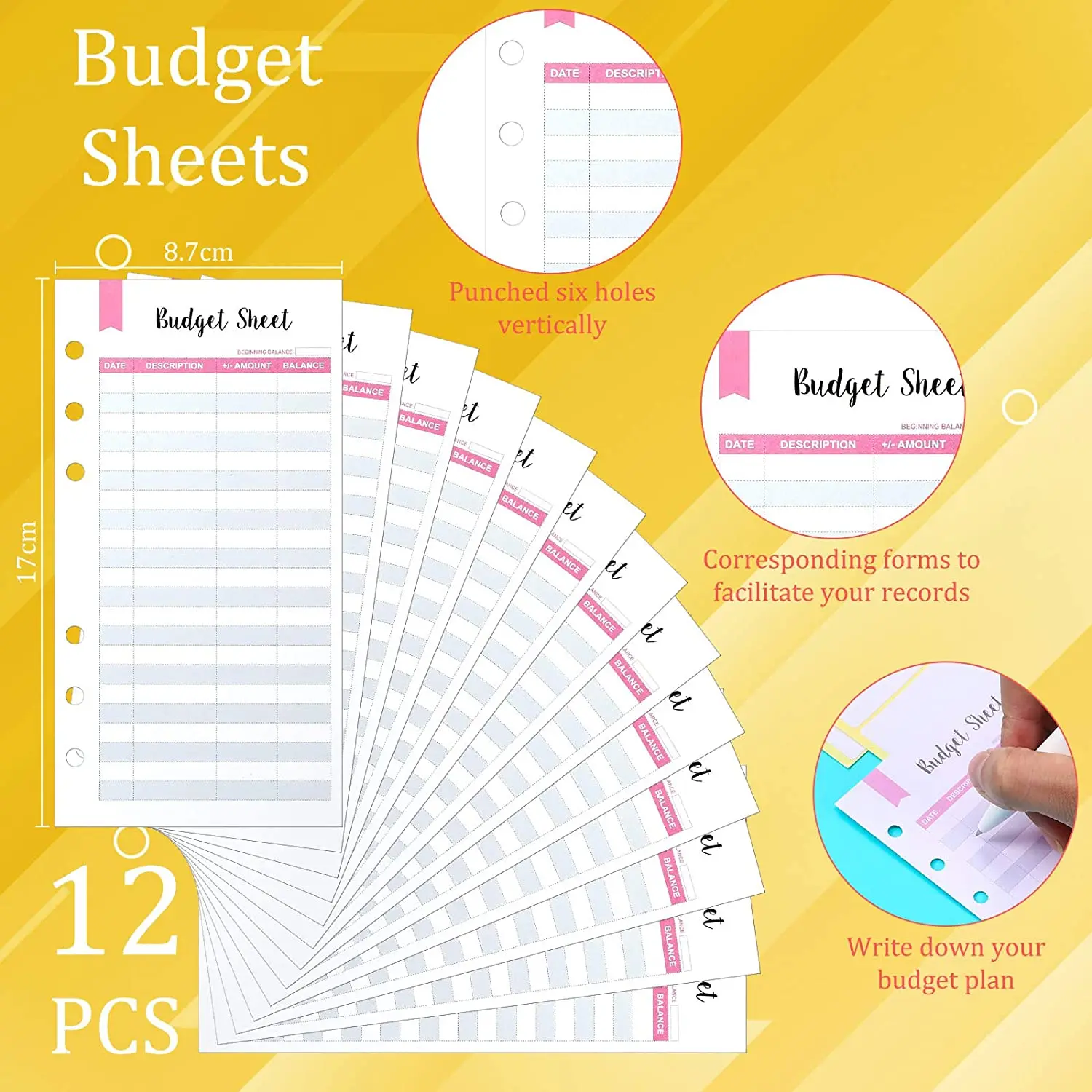 27 Pieces A6 Binder PVC Notebook Cover Budget Envelopes System  Planner with 12 Clear Zipper Pockets, Budget Sheets and Labels