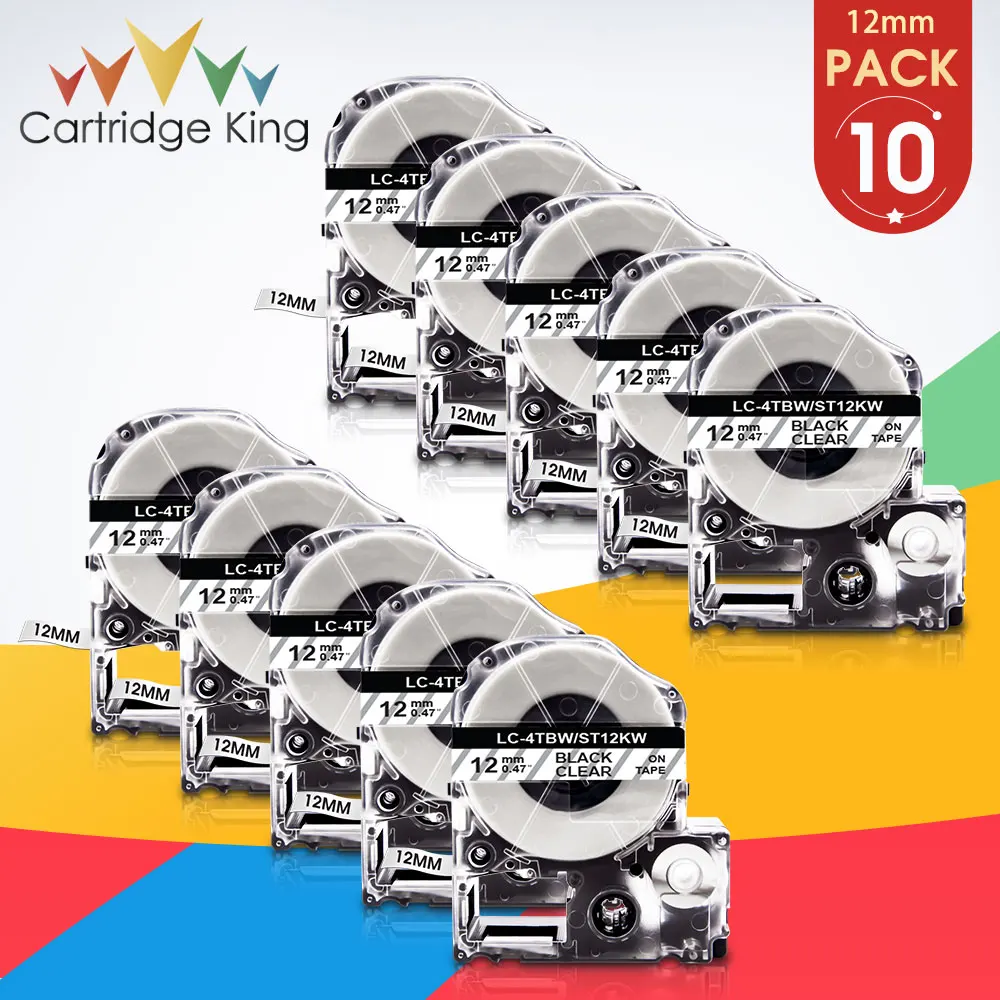 

10PK Replace for Epson ST12KW Black on Clear 12mm Label Tape For Epson King Jim LW400 LW600P LW700 LW1000P Printer Label Maker