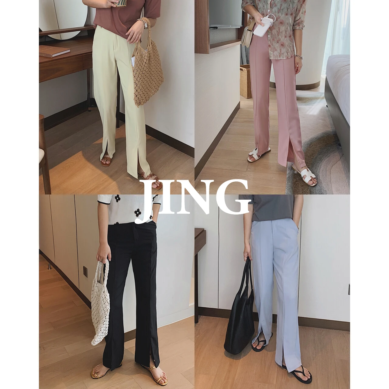 

2023 Women Pink Pencil Flare Wide Leg Pants Split Hem Trouser Woman Y2k Clothing Urban Capris Jeans Sets With Aesthetic Egirl