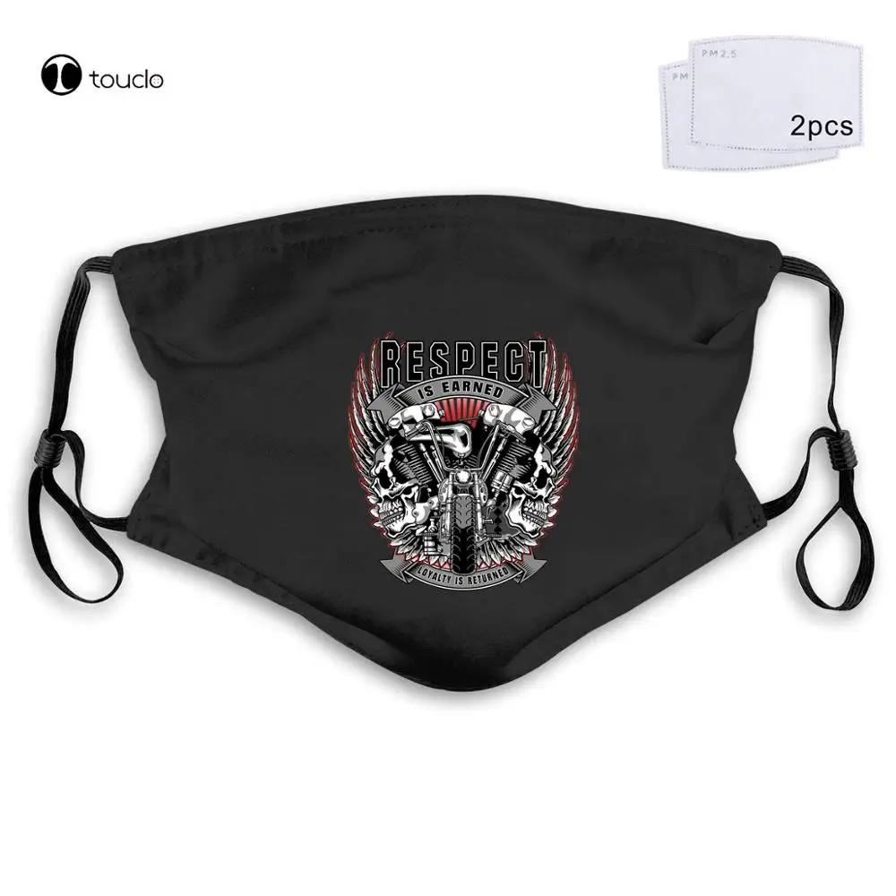 Koop Nieuwe Heren Respect Verdiend Loyaliteit Geretourneerd Amerikaanse Motorfiets Ghost Rit Gezichtsmasker Filter Pocket Doek Herbruikbare Wasbare