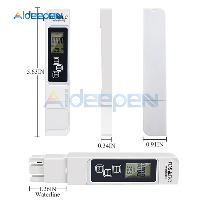 Medidor de temperatura TDS EC, pluma de conductividad, termómetro de calidad del agua 3 en 1, herramienta de medición TDS y EC, 0-9990ppm