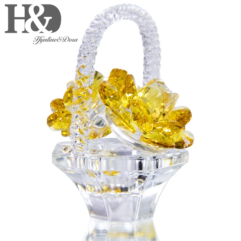 

H&D Crystal Yellow Rose Flower Basket Crystal Figurines Collectibles Ornaments For Home Garden Table Centerpiece Decor Gifts