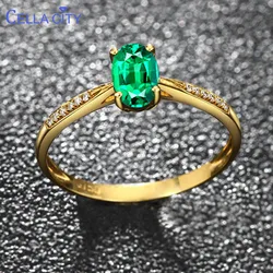 Cellacity silver ring with green oval emerald gemstone gold color silver jewelry open adjust size woman party gift