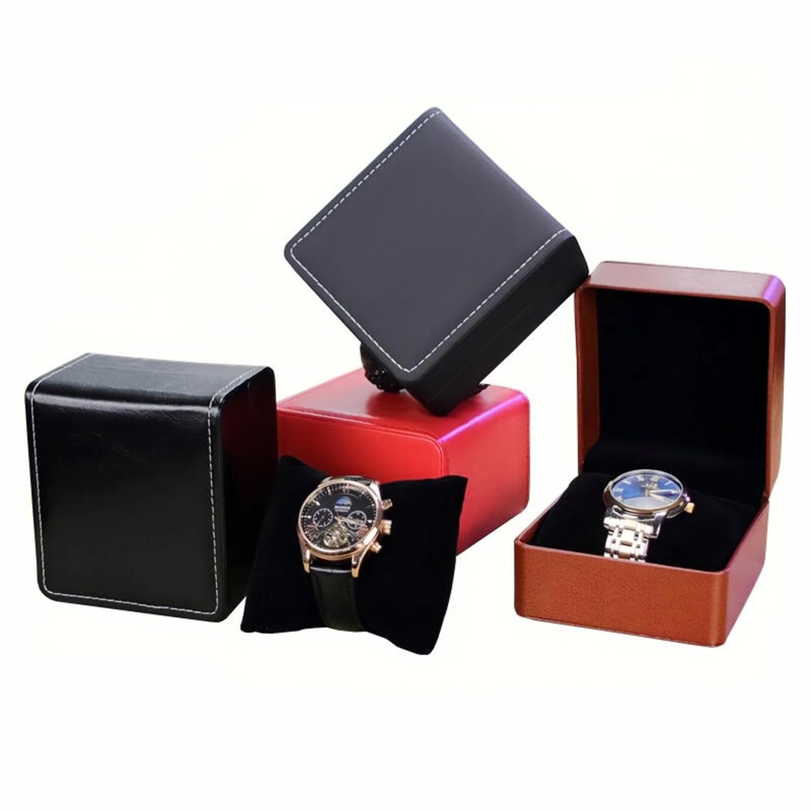 Pu Watch Box Flip Top Watch Jewelry Organize Fashion Business Gift Boxes Luxury Black Bracelet Holder Thicken Watch Display Box