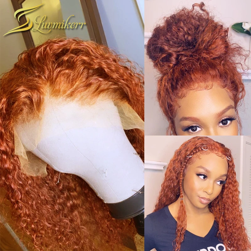 Ginger Orange Colored 360 HD Lace Frontal Wig Curly Human Hair Wig For Women Water Wave 13x4 Brazilian Lace Front Wig Preplucked