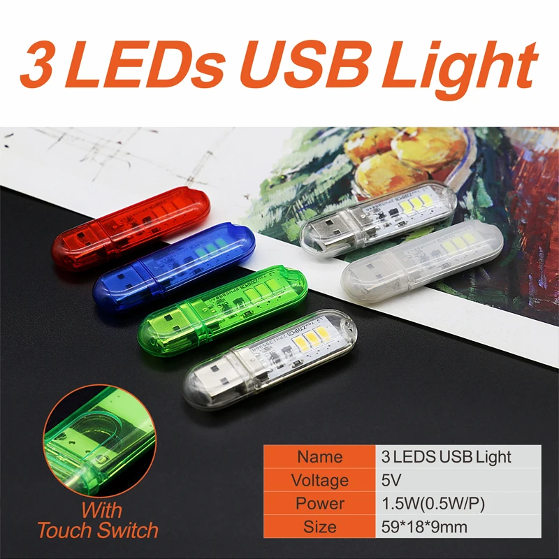 Mini USB LED Book Lights 3LEDs 8LEDs 24LEDs SMD 5630 5730 LED Bulb 5V For PC Laptop Notebook With Touch Switch Red Green Blue