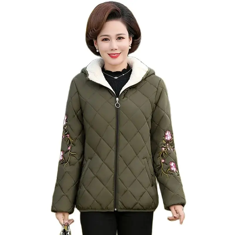 New Middle Aged Mom's Cotton Coat Women's Padded Jacket Women Add Velvet Add Thick Ladies Coat Autumn Winter Female Outerwear