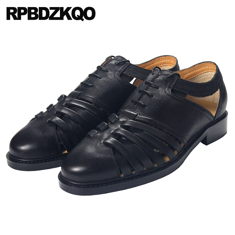 

Closed Toe Dress Roman Designer Shoes Men High Quality Large Size 45 Black Genuine Leather Luxury Sandals Summer 2021 Plus Flat