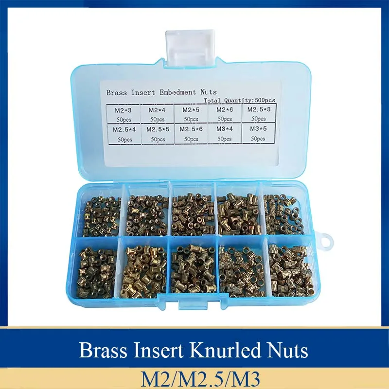 500Pcs/set Insert Embedment Nuts Injection Molding Nut Brass Insert Knurled Nuts Knurling Tool Embedded Parts Fastener