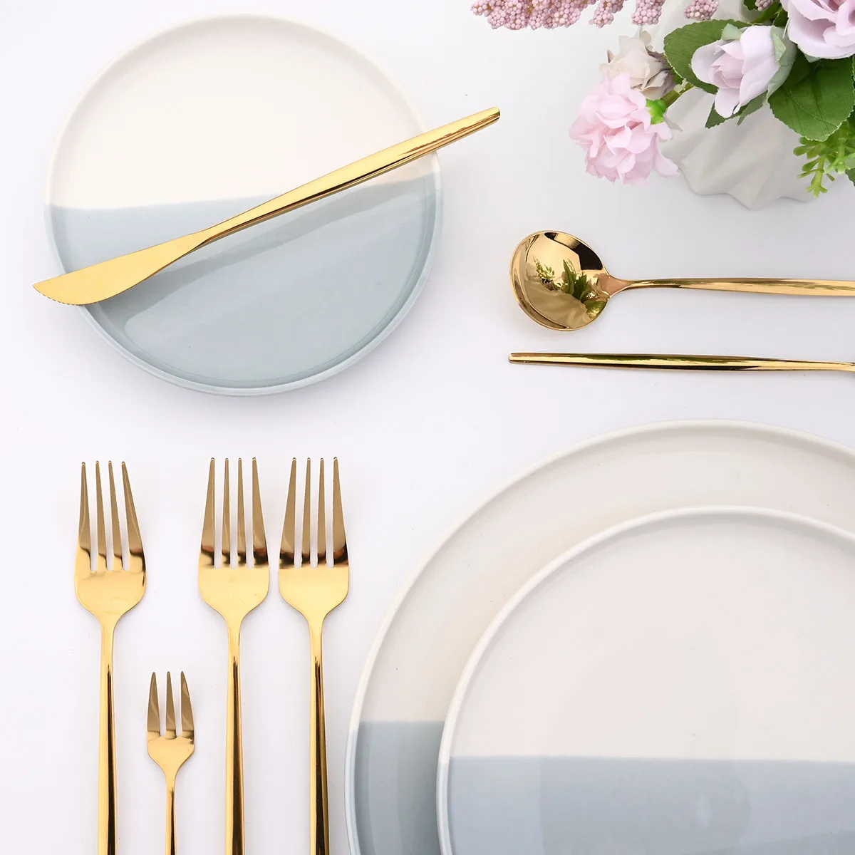 JANKNG Gold Cutlery Set Stainless Steel Golden Knife Fork Spoon Cutlery Set Kitchen Tableware Gold Dinnerware Set Dropshipping