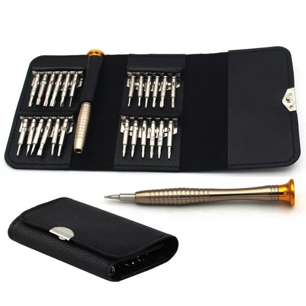 25 PCS Leather Case Leather Bag Pentagonal 0.8T6 Multi-Purpose Mobile Phone Precision Watch Glasses Aluminum Alloy Screwdri