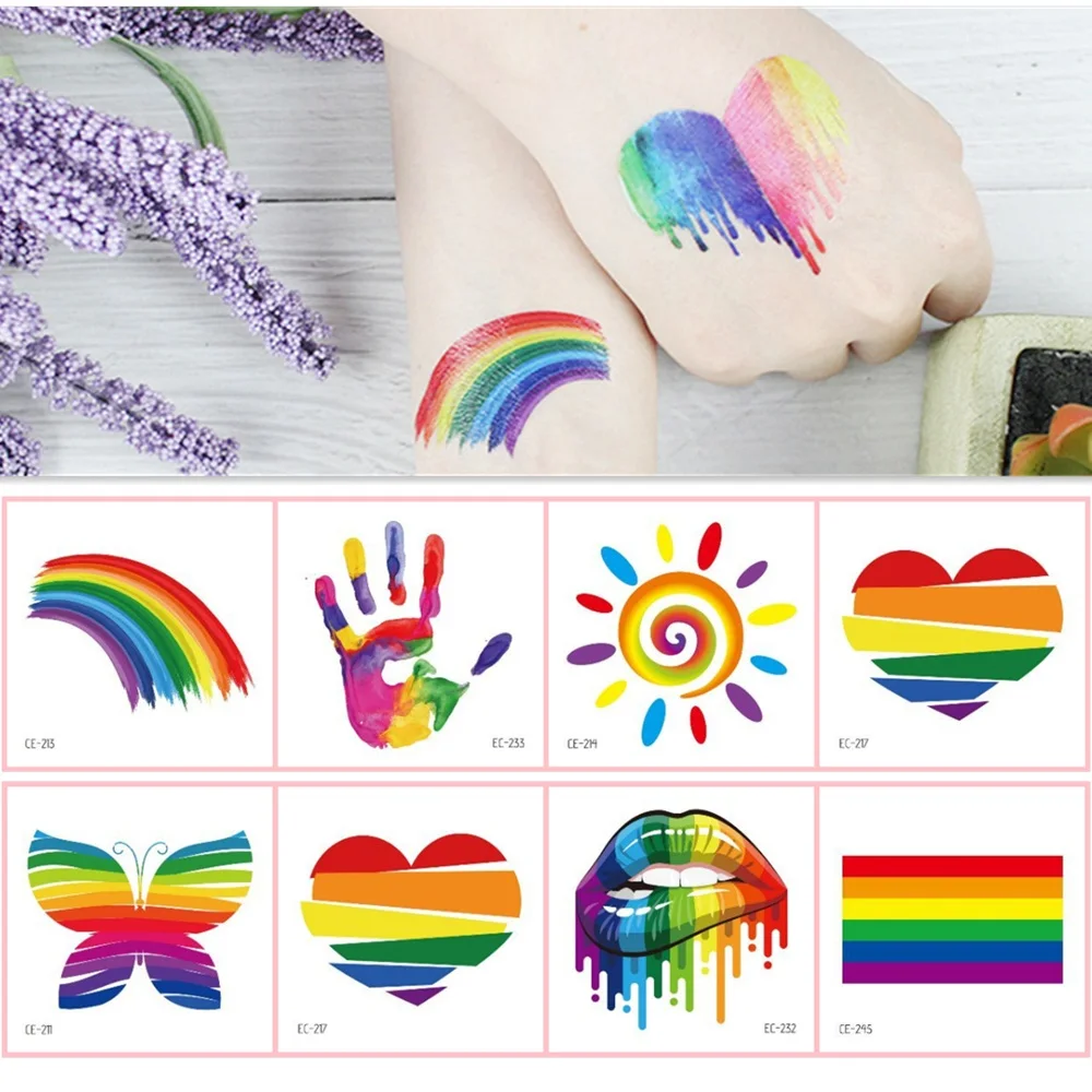 20pcs/Set Rainbow Temporary Tattoo Colorful Pride Day Stickers No Repeat Waterproof LGBT Body Art Disposable tatouage temporaire