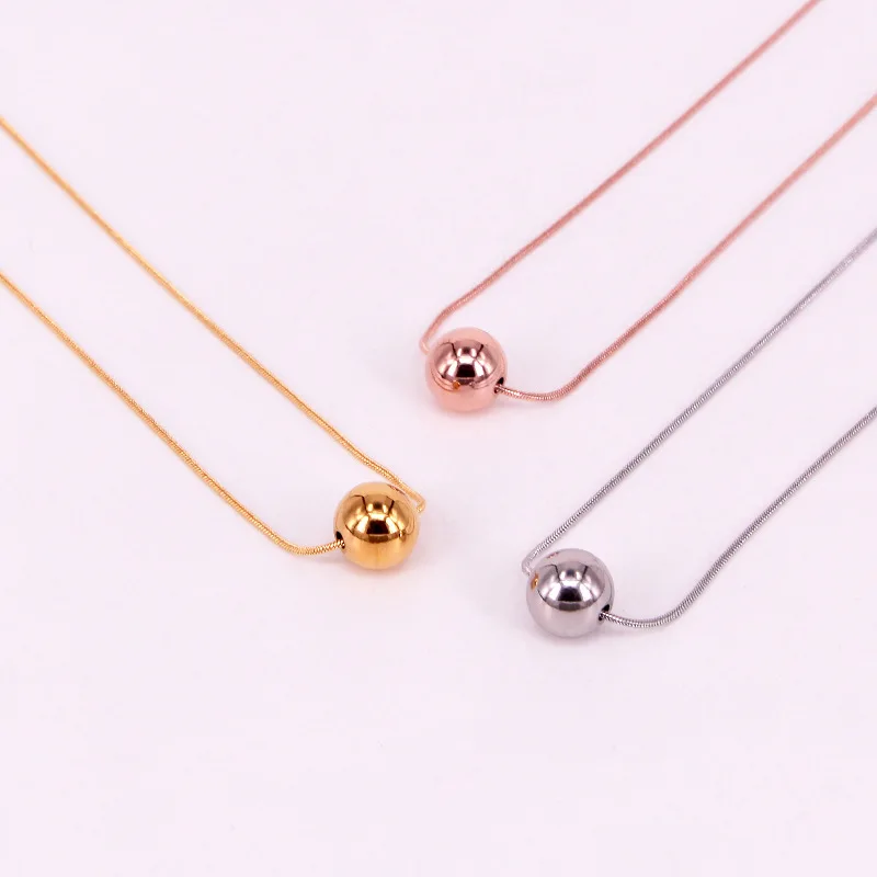 Fashion  New Solid Transit Round Steel Ball Pendant Snake Bone Necklace For Women's Party Love Gifts Wholesale Jewelry