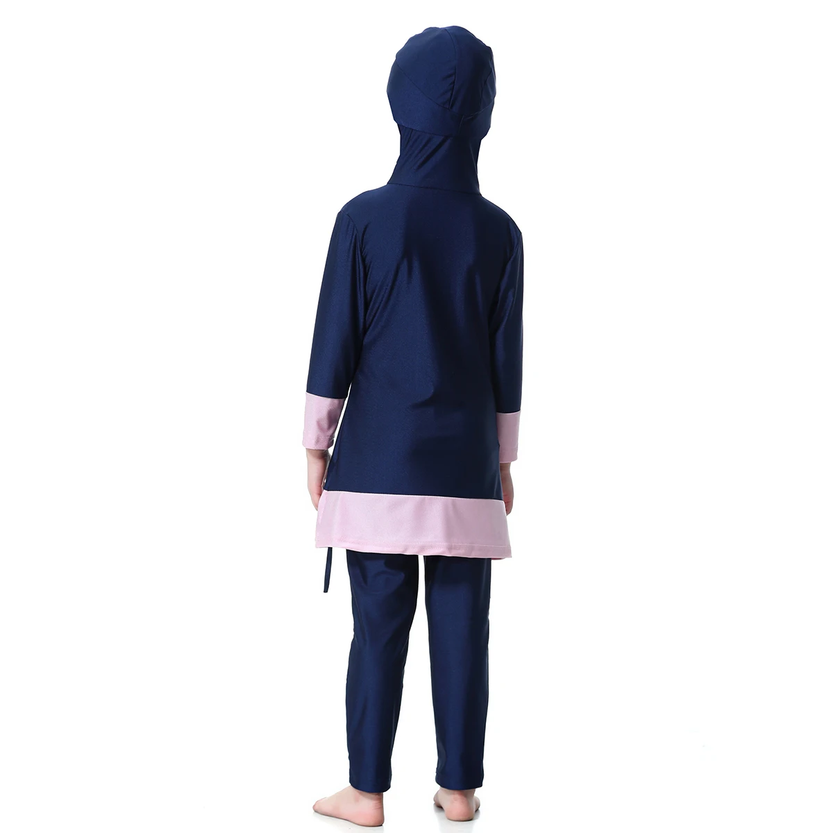 Color Match Overall Muslim Kid Swimsuit Burkini Islamic Girl Full Cover Swimwear Soft Long Abaya with Cap Beachwear Bathing Suit