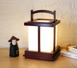 Japanese Tatami Style with Warm LED Max E27 Bulb Brown Wooden Desk Lamp Bedside Table Portable Lantern