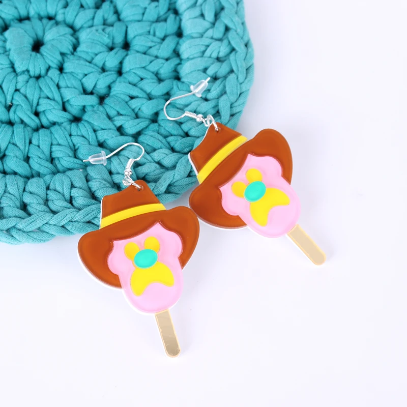KUGUYS Cute Old Cowboy Ice Cream Drop Earrings for Women Acrylic Fashion Jewelry Novelty Accessories