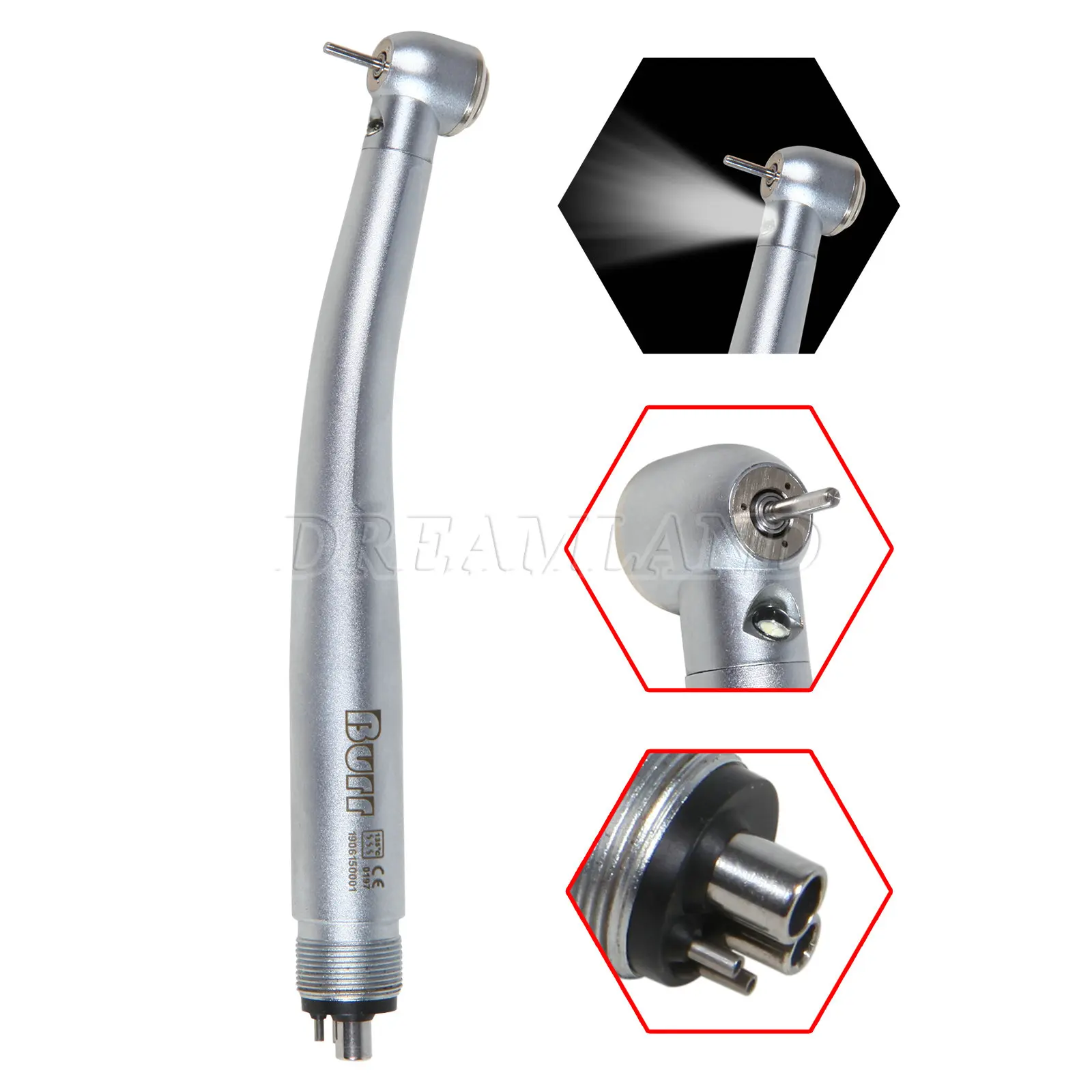 KAVO ทันตกรรมสไตล์ E-Generator LED ไฟเบอร์ออปติก Turbine /No-LED ปุ่มกด Handpiece ความเร็วสูง4รู Burr US สต็อก/Burs