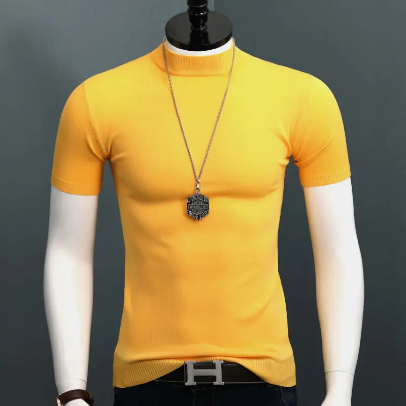 

2022 New Summer Fashion T-Shirts Men Slim Fit Korea Style Knitted Sweater Male Pullover Casual Solid Short Sleeve Tops Tee W23