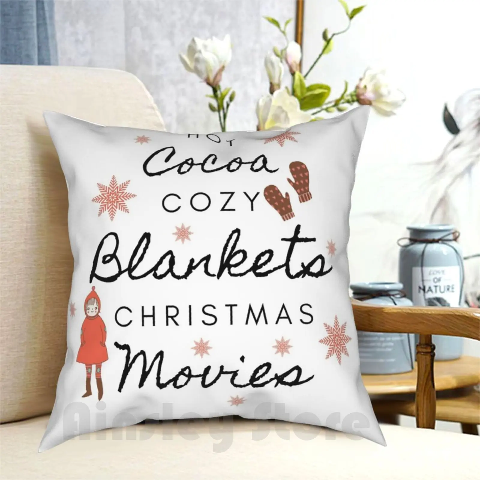 Hot Cocoa Cozy Christmas ! Pillow Case Printed Home Soft Throw Pillow Hot Cocoa Cozy Christmas Movies Hot Cocoa Cozy