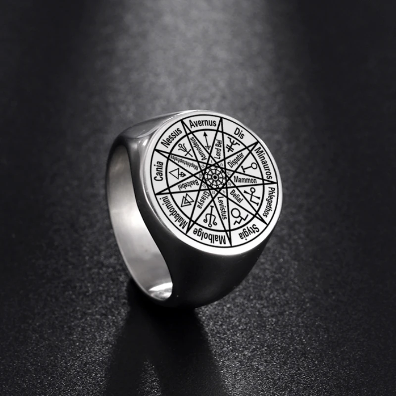 Nine Hells and Layer Rulers Solomon Seal Punk Ring for Men Women Stainless Steel Engraving Viking Men\'s Signet Ring Jewelry