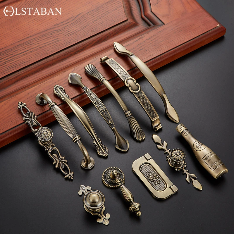 LSTABAN European Antique Door Handle Drawer Zinc Alloy Simple Wardrobe Furniture Accessories Ancient Green Cabinet Handle