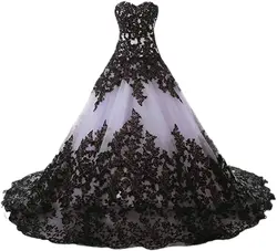 Strapless Full Length Lace Up Formal Occasion Women's Gothic Wedding Dress Elegant Black Appliques Prom Ball Gowns Customized