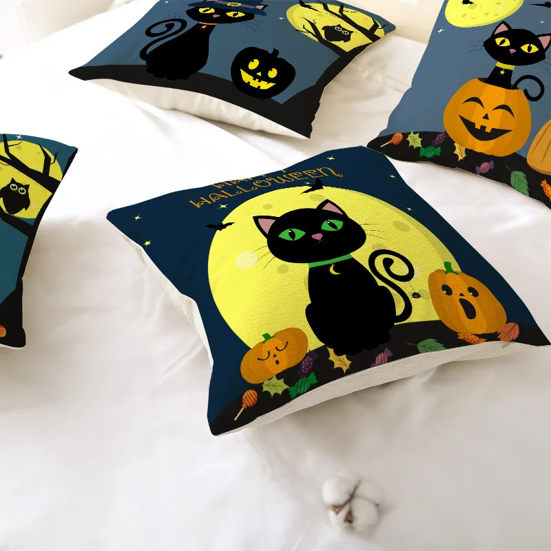 2022 Top Sale Pumpkin Black Cat Halloween Pillow Cover Home Sofa Chair Cushion Covers White Autumn Soft Decorative Pillows