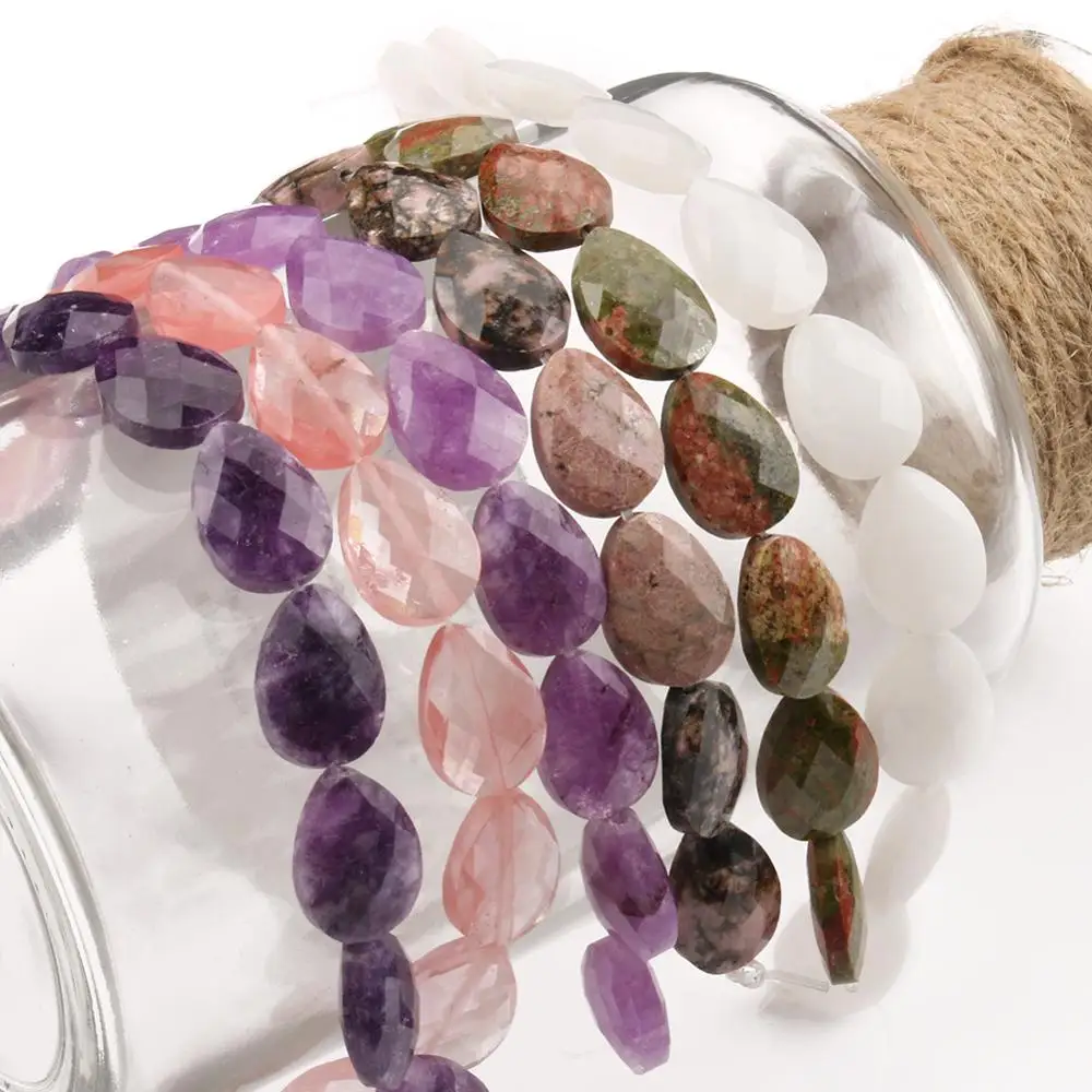 13*18mm Natural Faceted Stone Beads Water Drop White Jades Rhodonite Amethysts Angelite Beads For Jewelry DIY Making Bracelet