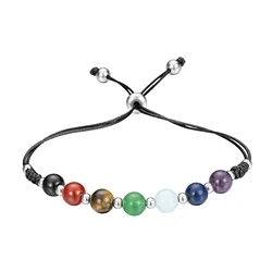 QIMOSHI Leather Cuff Bracelets Wrap Bangle Boho  with Natural 7 Chakra Stone  Beads Crystal l for Women Girls boy Gifts