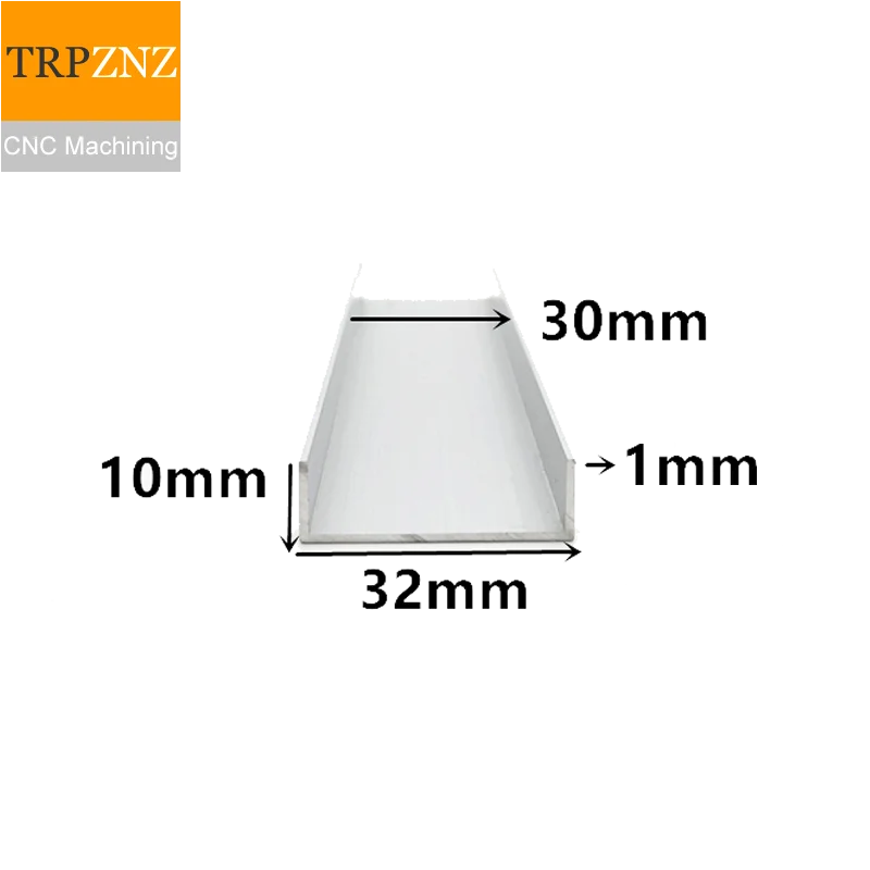 U-образный алюминий, 32 мм x 10 мм x 1 мм, внешняя ширина 32 мм, длина 50 см, полоса из алюминиевого сплава со стеклянным покрытием