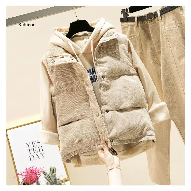 Woman Jacket Vest down Cotton Vest Women\'s Autumn Winter Most Loose Short Corduroy Wide Shoulder Jacket Chaleco Mujer