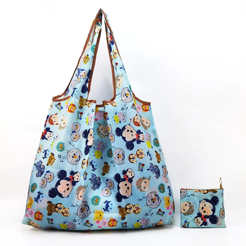 Disney Cartoon składana torba na zakupy Mickey torba na myszy Stitch do przechowywania o dużej pojemności urocza torba Tote torba na ramię dziewczyna torba na ramię