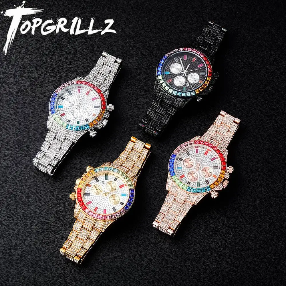 

TOPGRILLZ 2020 New Watches Quartz HIP HOP Watches With Micro Pave Iced Out Cubic Zirconia Stainless Steel Watches Clock relogio