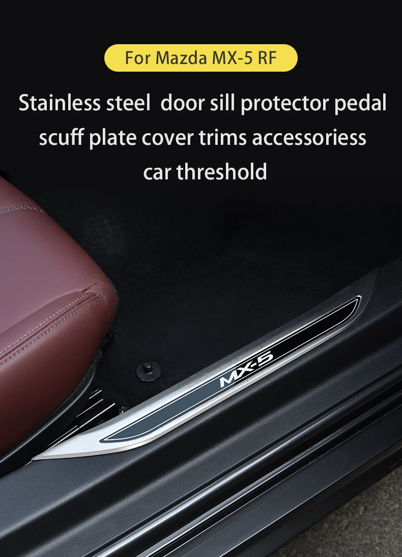 Edelstahl-Türschwellenschutz, Pedal-Abschleifplattenabdeckung, Zierleisten, Zubehör, Auto-Schwellenabdeckung für Mazda MX-5 RF ND MX5 – Detail 1